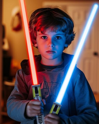 4 Pack 7 Colors Light Up Saber, Extendable Led Light Saber with FX Sound(Motion Sensitive), Galaxy War Fighter Sword Toy for Kids, Halloween Xmas Birthday Present
