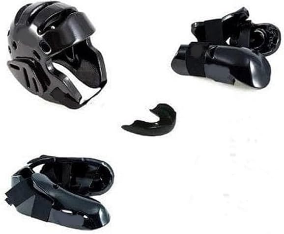 Deluxe Seven-Piece Sparring BLACK Gear Set Includes Head Protection, Hand Guards, Foot Guards, and a Bonus mouthguard. - CHILD LARGE