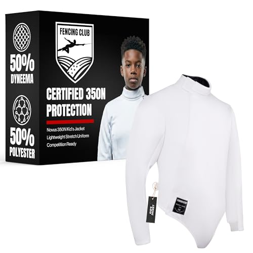 Kids Fencing Jacket 350N, Unisex Youth, Novus Breathable Lightweight Stretch Uniform for Foil Epee and Saber, Competition Approved (Left Hand, 140) - size: 140, style: Left Hand