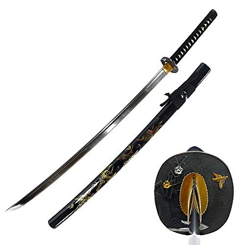Makoto Hand Forged Razor Sharp 41" Black Samurai Katana Sword - Hand Painted High Gloss Black Scabbard - style: Crane