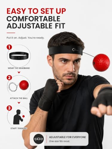Boxing Reflex Ball,Reaction Training Ball with Headband,Speed Training Equipment for Adults,Boxing Workout Practice - color: Red