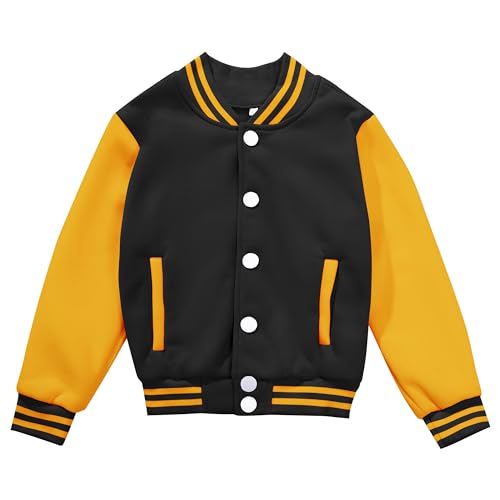 Kids Varsity Jacket Girls Boys Baseball Jacket Bomber Coat School Uniform with Pocket - color: Black-orange, size: 2T