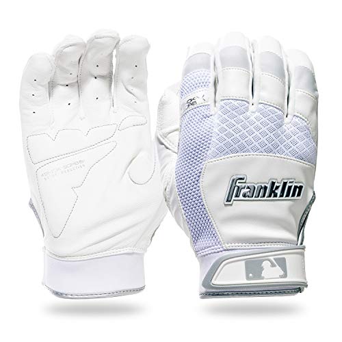 Franklin Sports MLB Baseball Batting Gloves - Shok-Sorb X Batting Gloves for Baseball + Softball - Adult + Youth Padded Non-Sting Batting Glove Pairs - Multiple Colors + Sizes - color: White/Chrome, size: Adult Large