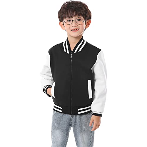 Kids Varsity Jacket Girls Boys Baseball Jacket Zipper Bomber Coat School Uniform with Pocket - size: 10 Years