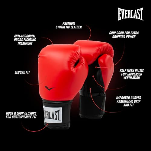 Everlast Prostyle 2 Boxing Gloves, Entry Level Training Gloves for Men and Women, Secure Fit Hook and Loop Closure & Ventilation, Heavy Bag & Speedbag Training - color: Red, size: 14 oz