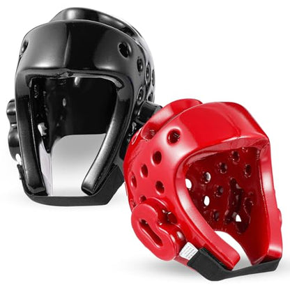 JellyArch 2 Pcs Taekwondo Karate Headgear MMA Martial Arts Helmet Soft Head Guard Protection Sparring Gear Helmet Boxing for Men Women Thai Kickboxing Grappling Muay Taekwondo - color: Red and Black, size: X-Large