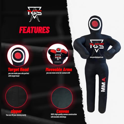 MMA Grappling Dummy Brazilian JIU Jitsu BJJ Punching Bag for Self Defense Wrestling Judo Karate Boxing Throwing Submission Standing Position - UNFILLED - color: Full Black, size: 5FT / 59"