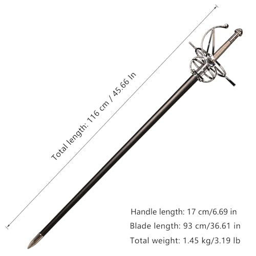43.5" Unsharpened Renaissance Rapier Sword, Swept Hilt Stainless Steel Fencing Sword with Black Scabbard for LARP, Cosplay, Collection & Costume Display - style: Style 3