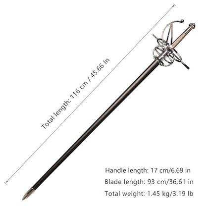 43.5" Unsharpened Renaissance Rapier Sword, Swept Hilt Stainless Steel Fencing Sword with Black Scabbard for LARP, Cosplay, Collection & Costume Display - style: Style 3