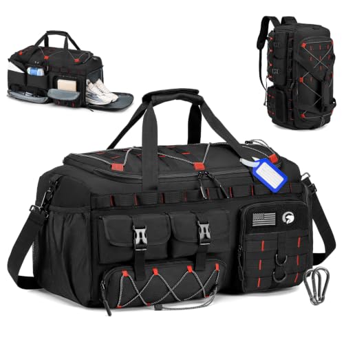 Gym Bags for Men with Shoe Compartment 60L Tactical Duffle Bag - color: Black Red, size: 60L