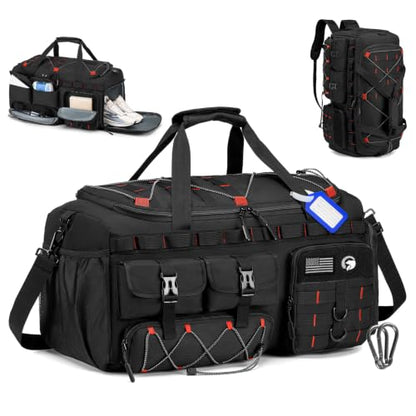Gym Bags for Men with Shoe Compartment 60L Tactical Duffle Bag - color: Black Red, size: 60L