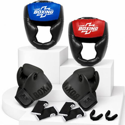 12pcs Boxing Headgear, guantes de boxeo,Mouth Guards& Hand Wraps Boxing Equipment Set - PU Leather Boxing Protective Gear for Training, Sparring & MMA，Boxing Gloves - size: 8oz