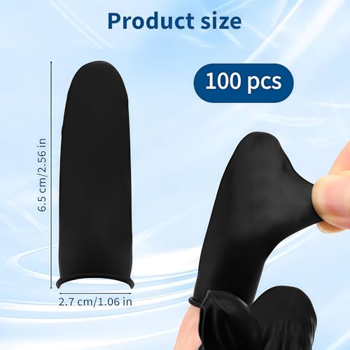 100 Pcs Disposable Silicone Finger Cots, Black Finger Protectors & Gloves - Non-Allergenic Fingertip Covers for Manicure, Massage, Tattoo, Industrial Use and Beauty