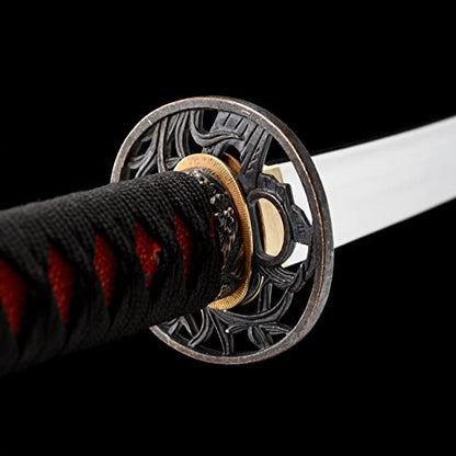 Traditional Heat/Clay Tempered Hand Forged Katana Sword | Real 1060/1095 T10 High Carbon Steel Sharp Full Tang Katanas | Practical Authentic Japanese Samurai Swords - color: Sun Flowers
