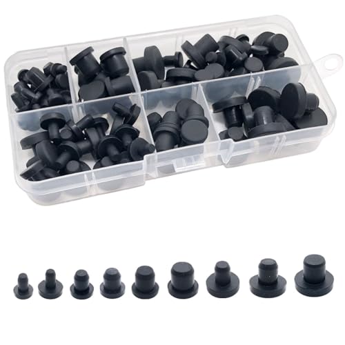 100 Pcs Silicone Rubber Hole Plugs Set - 9 Sizes T-Type Black Silicone Plugs Caps for Powder Coating, Waterproof Sealing, Pipe/Test Tube Caps - Heat Resistant, Durable, Multi-Purpose (Black) - color: Black
