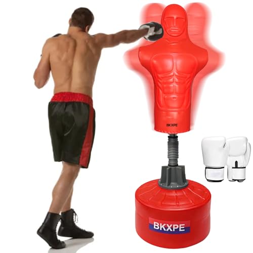 Human-Shaped Soft Feel Freestanding Punching Bag, Adjustable Dummy for Home - color: Red