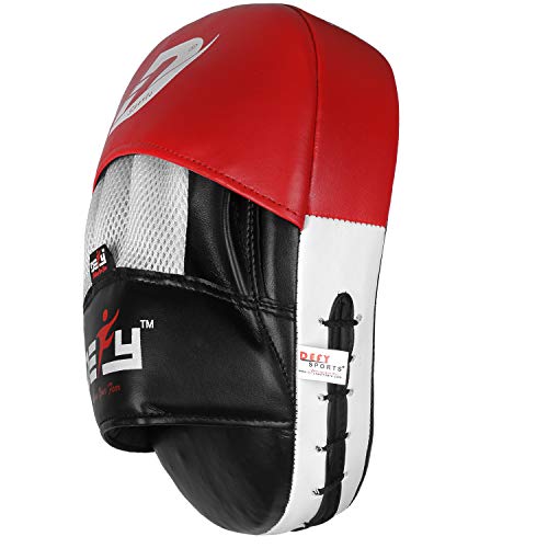 DEFY MMA Muay Thai Boxing Focus Mitts – Premium Leather Hook & Jab Punching Pads - Curved Focus Mitts for Strike & Kick Training Shield