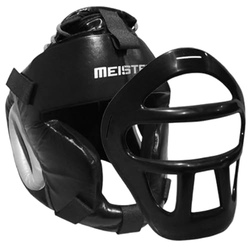Meister Leather Head Guard w/Removable Face Mask for MMA & Boxing - Black