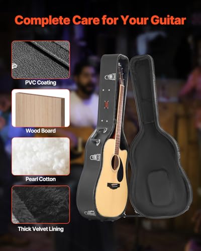 VEVOR Acoustic Guitar Hard Case, 43.31 in Gourd-Shaped Guitar Hard Case, With Lock Latch Key Handle, PVC Padding Soft Lining Water-Resistant Hard Shell Guitar Case, for 39-41 in Acoustic Guitar, Black - size: 43.3 inch(case size)