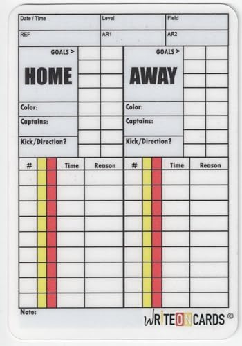 WRITEonCARDS Rewriteable Referee Cards for Soccer, Game Record Plus Card with Penalty Kicks on Back (Set of 2 Cards)