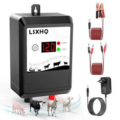 12KV Electric Fence Charger, 6.2 Miles(10km) 2-J Energy Electric Fence for Livestock, Waterproof Electric Fence Energizer with LED Indicator, Ideal for Animals, Pet, Poultry, Gardens (Black)