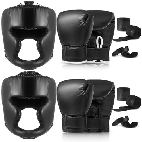 Kanayu 14 Pcs Boxing Gloves and Headgear Set, Beginner - color: Black