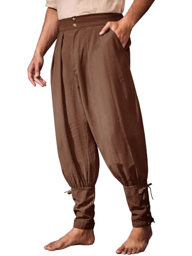 Runcati Mens Medieval Ankle Pants Renaissance Viking Pirate Pants Halloween - color: Coffee, size: XX-Large