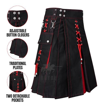 Men's Scottish Utility Kilt Modern Two Tone Cotton Sports Kilts - size: 52