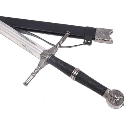 Medieval White Wolf Silver Steel Sword Metal Two Handed Replica 41inch Suitable for Cosplay LARP Costumes Halloween Props - style: Steel Sword