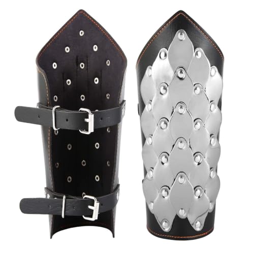 HZMAN 1 Pair Black Faux Leather Bracer Dragon Scale Gauntlet Wristband - size: Small
