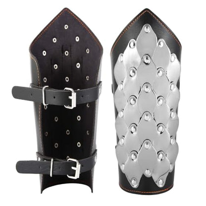 HZMAN 1 Pair Black Faux Leather Bracer Dragon Scale Gauntlet Wristband - size: Small