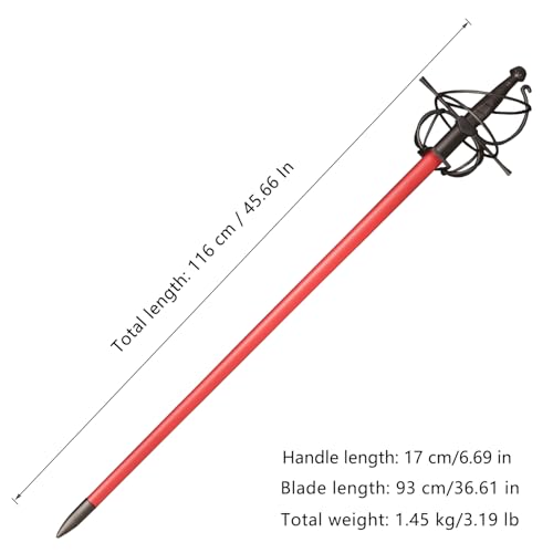 43.5" Unsharpened Renaissance Rapier Sword, Swept Hilt Stainless Steel Fencing Sword with Black Scabbard for LARP, Cosplay, Collection & Costume Display - style: Style 4