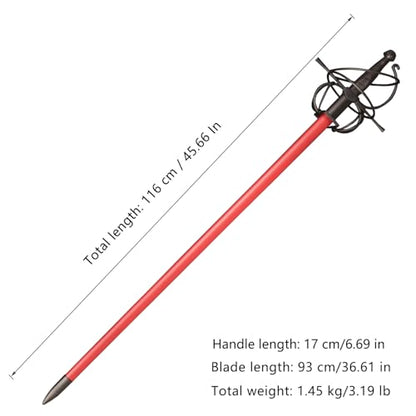 43.5" Unsharpened Renaissance Rapier Sword, Swept Hilt Stainless Steel Fencing Sword with Black Scabbard for LARP, Cosplay, Collection & Costume Display - style: Style 4