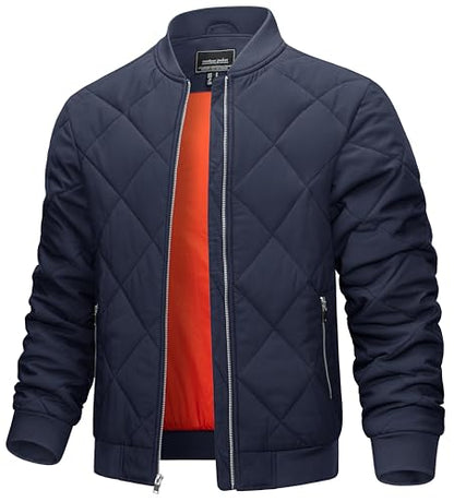TACVASEN Men's Padded Jackets Winter Full Zipper Fleece Outwear Casual Windproof Bomber Varsity Coat - color: Navy, size: Medium