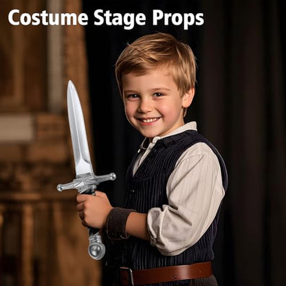 15" PU Fake Foam Sword Toys for Kids Boys, Fake Foam Dagger Knife Toy - color: Silver 2 Pcs