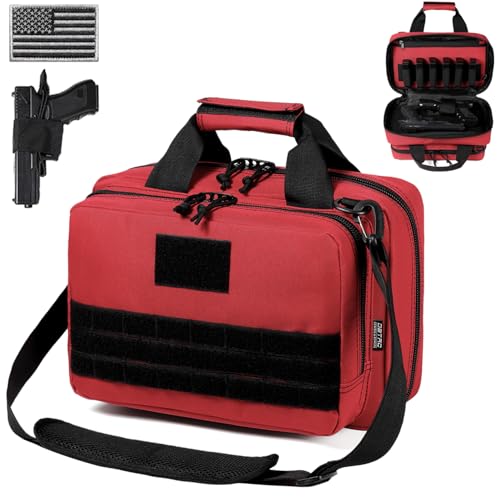 DBTAC Gun Case Bag XS | Tactical 1~2 Pistol Bag Firearm Shooting Case with Lockable Zipper for Shooting Range Outdoor Hunting | US Flag Patch + Universal Holster Included - color: Red