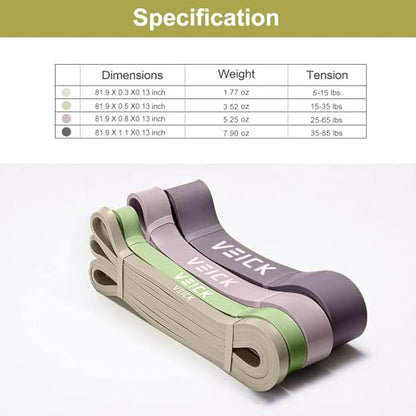 VEICK Pull Up Assist Resistance Bands for Home Gym - color: Green/Purple Set of 4 + Hand Grip Pads