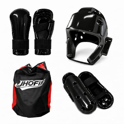 8 Piece Martial Arts Sparring Gear Set, Headgear, Gloves & Foot Pads - color: Black, size: X-Large