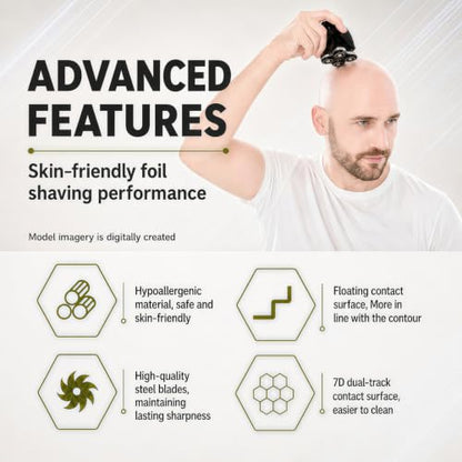 1 Pack Black 7D Floating Replacement Shaver Heads Foil for Bald Head & Face - color: Black 1 Pack