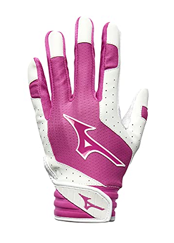 Mizuno Finch Softball Padded Batting Gloves | Pair | Adult and Youth | Nonslip Palm | Padded ShockPalm | FlexMesh Back | QuikAdjust Wrist Tab - color: White/Pink, size: X-Small, style: Finch Youth Softball Padded Batting Glove