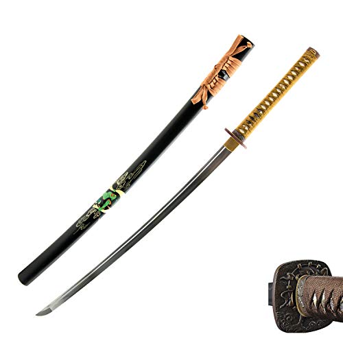 Hand Forged 1045 Carbon Steel Raijin Katana, Heat Tempered Full Tang Sword
