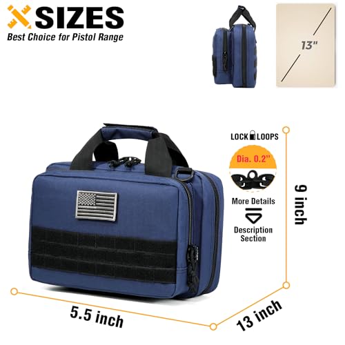 DBTAC Gun Case Bag XS | Tactical 1~2 Pistol Bag Firearm Shooting Case with Lockable Zipper for Shooting Range Outdoor Hunting | US Flag Patch + Universal Holster Included - color: Urban Blue