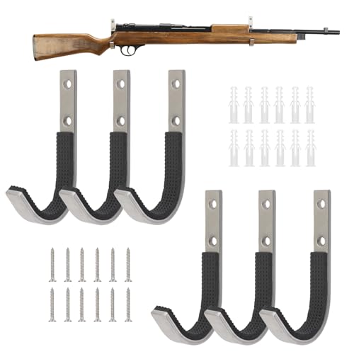 Gun Rack Storage Wall Mount Rifles Shotgun Hooks Horizontal Metal Hangers for Storing Shotguns Rifles Archery Bow Heavy Duty Steel - color: Silver, size: 3 Pairs