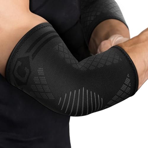 CAMBIVO 2 Pack Elbow Brace for Tendonitis, Tennis Elbow Compression Support Sleeve for Golfers Elbow Pain Relief, Arthritis, Bursitis, Workout, Weightlifting (Black-Grey,Medium - color: Black-Grey, size: Medium