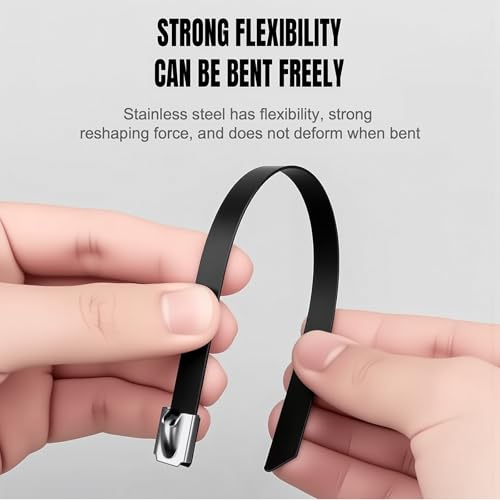 Black Metal Zip Ties, 100pcs 12"(300mm) Stainless Steel Zip Ties - color: 100 Pcs