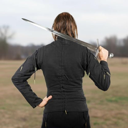 Mythrojan Late Medieval Padded Arming Doublet Gambeson with Brass Aiglets, Ideal for Knightly Medieval Reenactment LARP - color: Black, size: Small