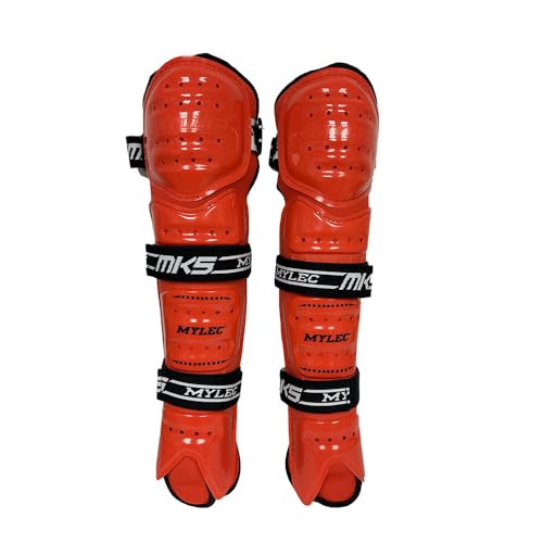 MyLec MK5 Street/DEK Shin Pad, Lightweight & Durable Hockey Accessories, 360° Straps, Hard Front Shells, Breathable Material, Metatarsal Padding Ice Hockey Shin Guards, Foam Rubber - color: Red, size: 11"