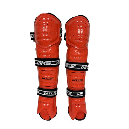 MyLec MK5 Street/DEK Shin Pad, Lightweight & Durable Hockey Accessories, 360° Straps, Hard Front Shells, Breathable Material, Metatarsal Padding Ice Hockey Shin Guards, Foam Rubber - color: Red, size: 9"
