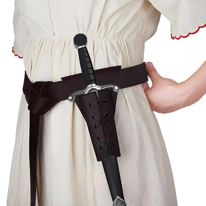 3 Packs Medieval Leather Belt Sword Dagger Frog Renaissance Belt Sword Holster for Halloween Knight Pirate Costume - color: Coffee