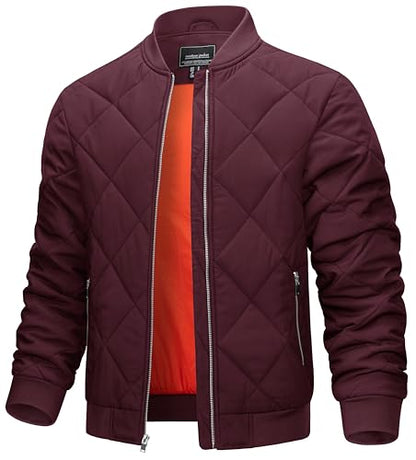 TACVASEN Men's Padded Jackets Winter Full Zipper Fleece Outwear Casual Windproof Bomber Varsity Coat - color: Red, size: Small